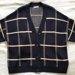 Oak + Fort Oversized Plaid Cardigan Navy (M)